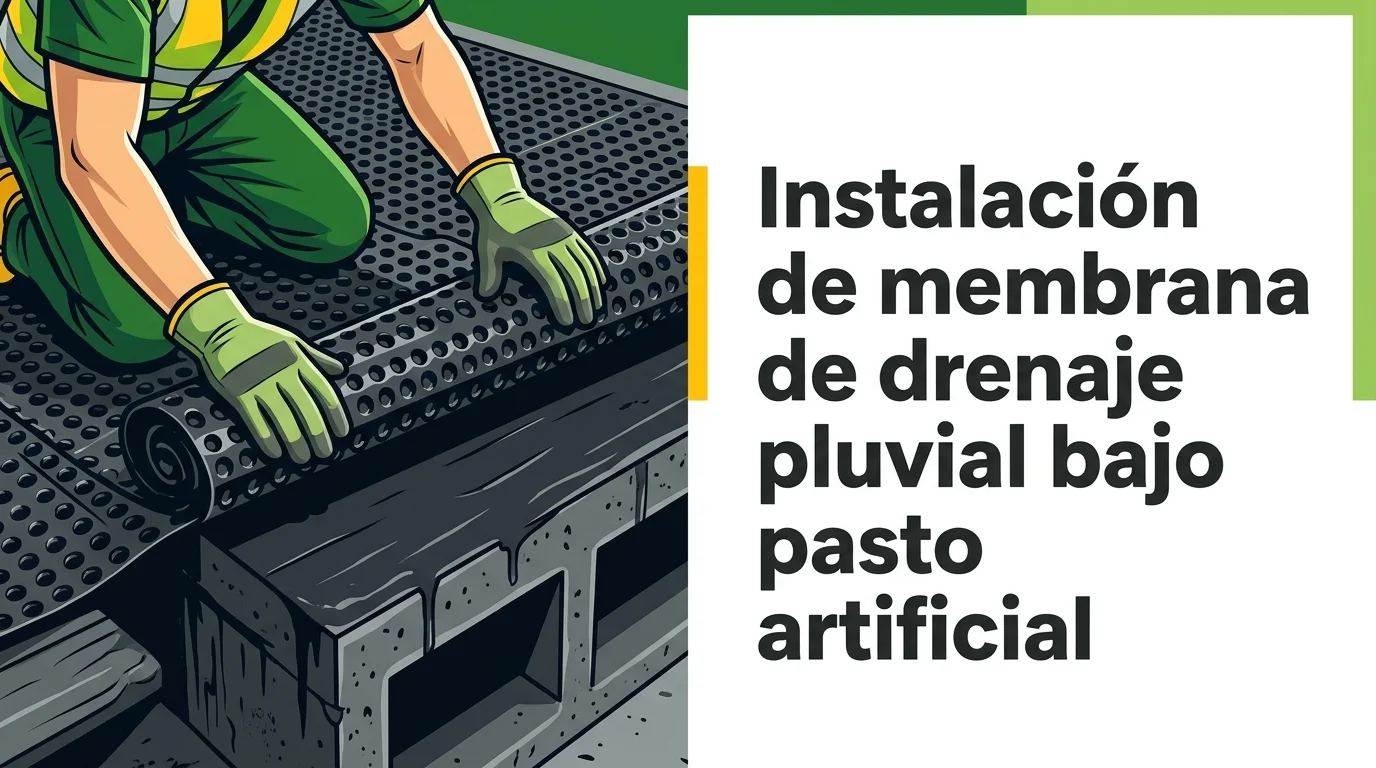 Instalación de membrana de drenaje pluvial bajo pasto artificial