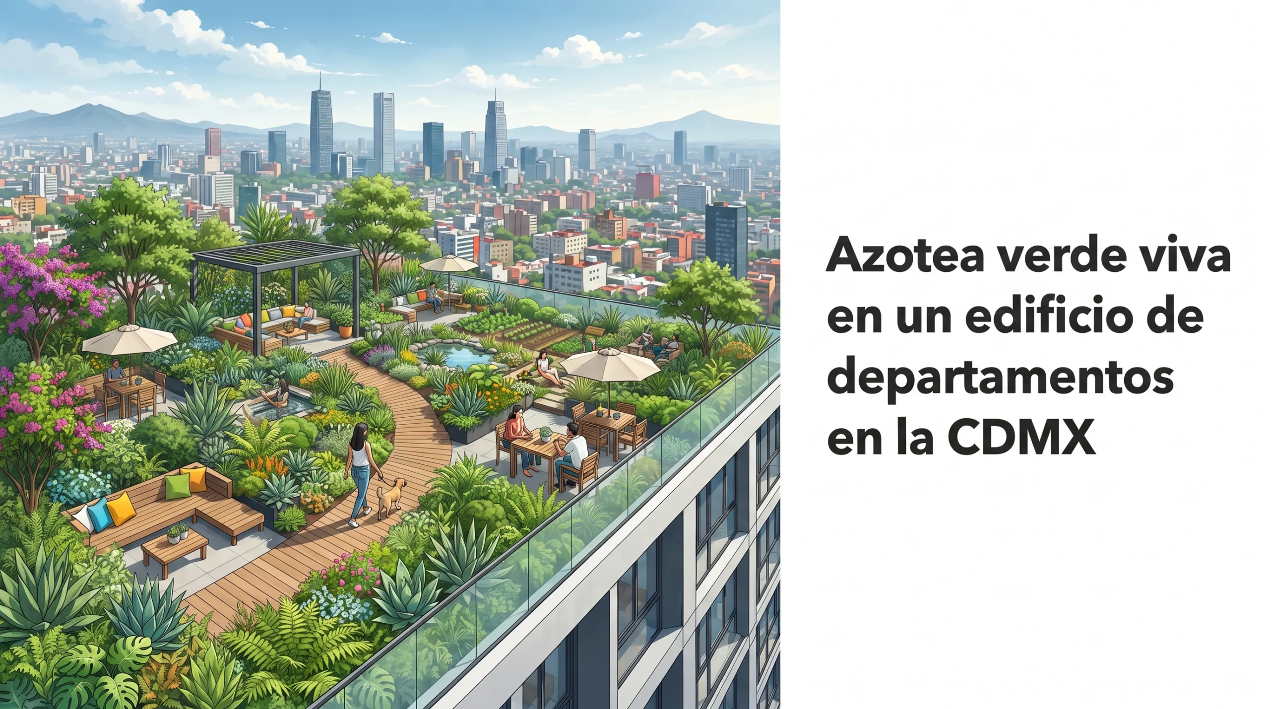 Azotea verde viva en un edificio de departamentos en la CDMX