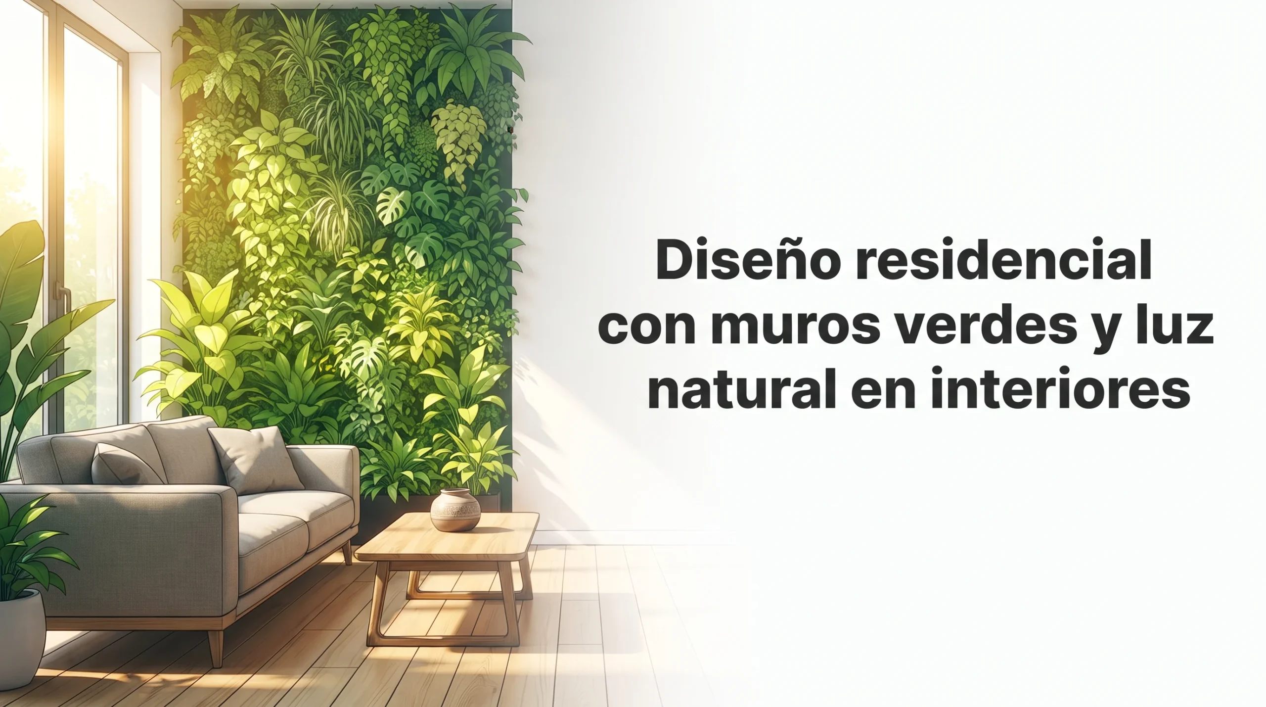 Diseño residencial con muros verdes y luz natural en interiores