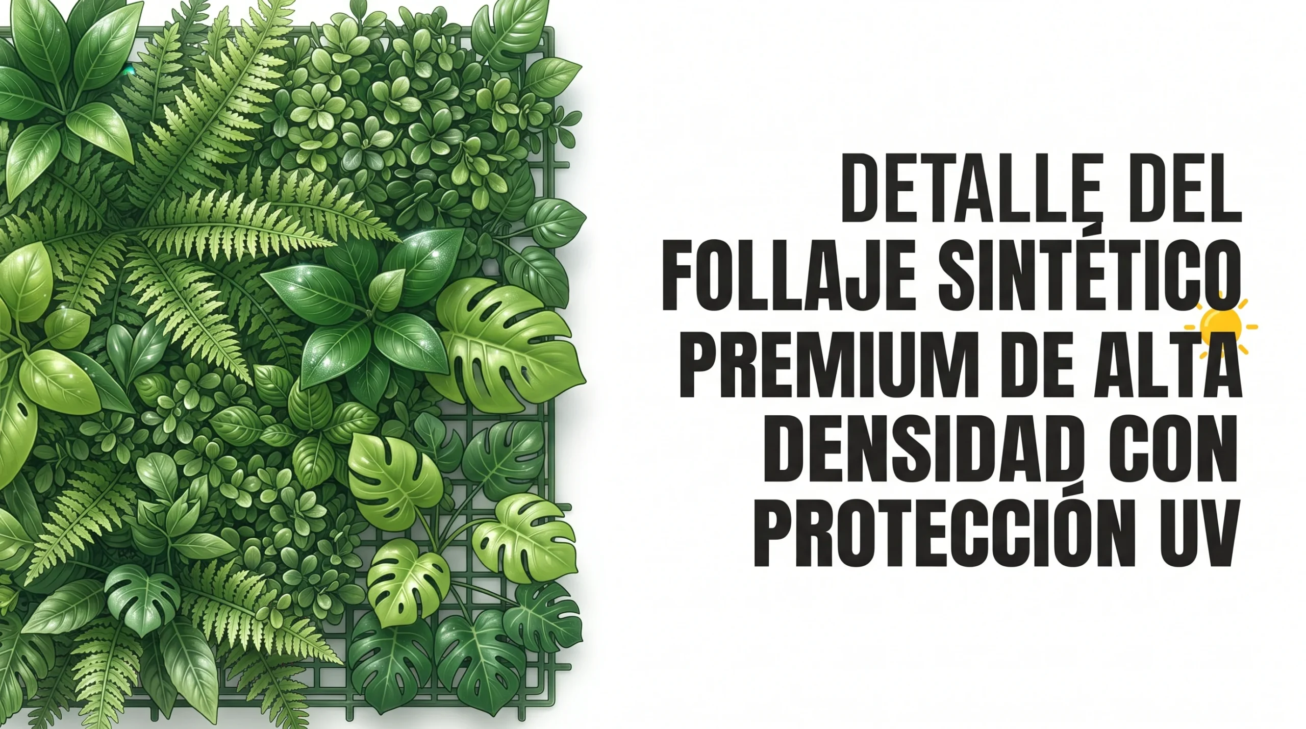 Detalle del follaje sintético premium de alta densidad con protección UV