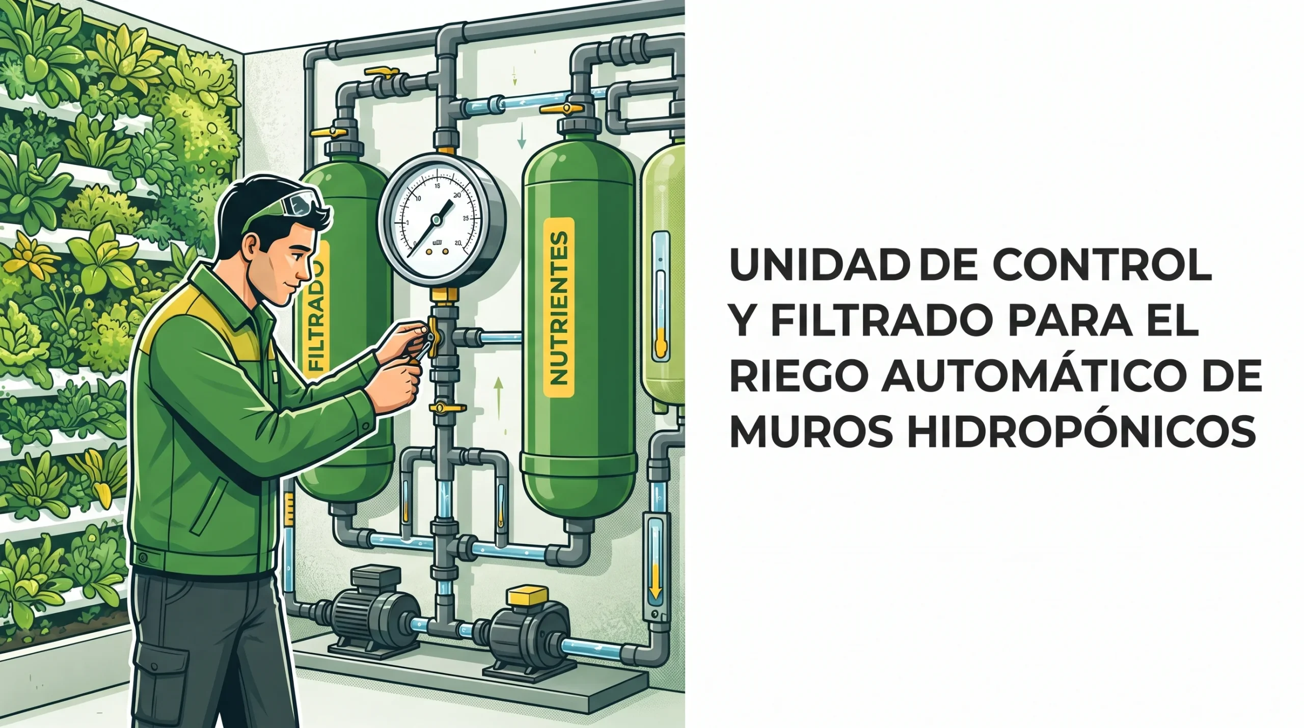 Unidad de control y filtrado para el riego automático de muros hidropónicos